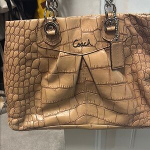 Coach Tan Croc-Embossed Leather Bag
